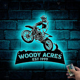 Custom Dirt Bike Metal Wall Art With Led Lights, Personalized Motocross Rider Metal Name Sign, Motorcycle Biker Metal Wall Led Decor